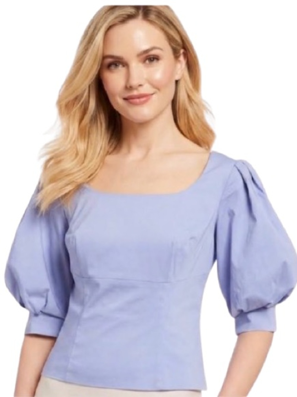 ANTONIO MELANI Levi French Blue Square Neck Puff Sleeve Blouse Size 6